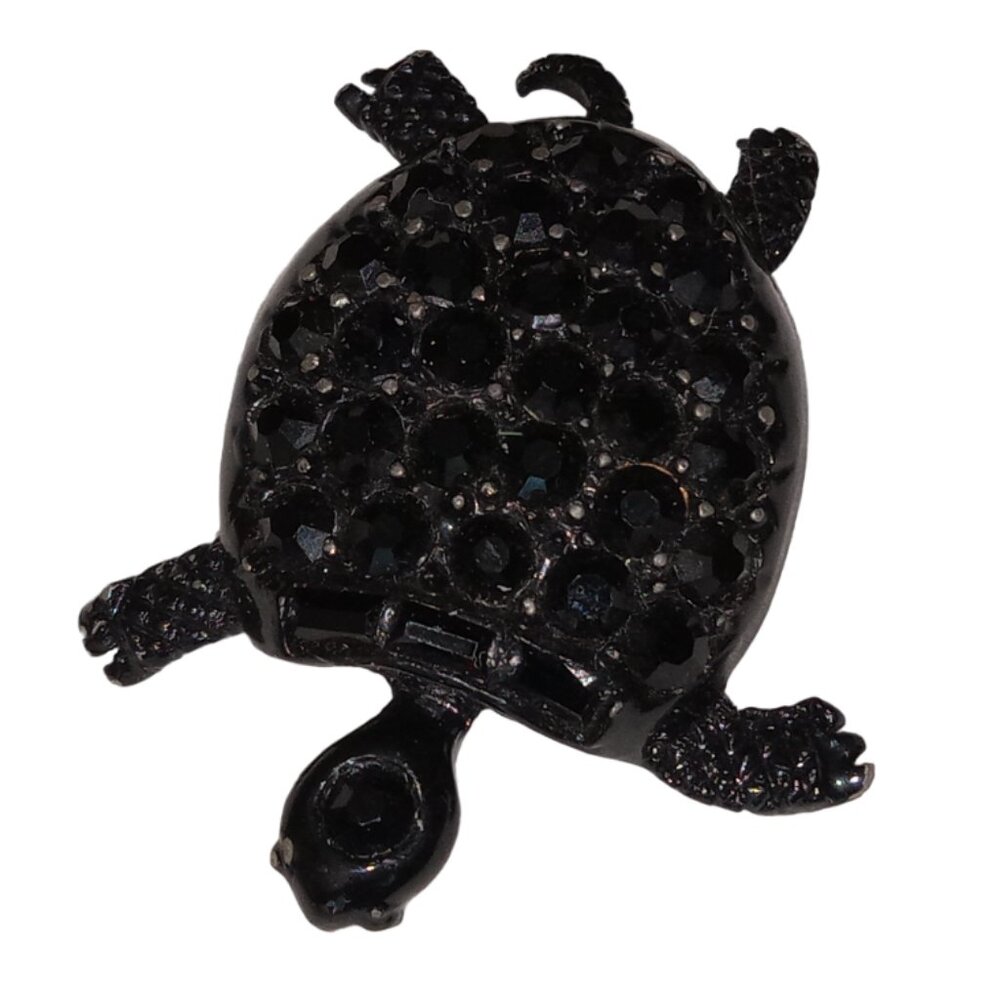 Vintage PELL Black Rhinestones Tortoise Turtle Brooch Pin RARE